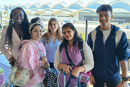 Dallas College student journalists are pictured together at the airport.