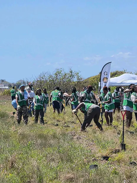 Students picking up trash.