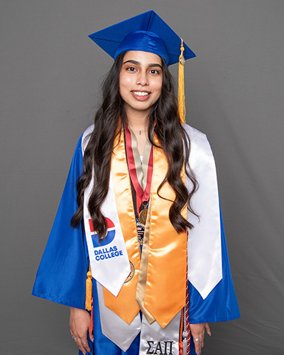 Denise Montaño is pictured in her cap and gown.