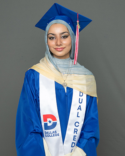 Hafsa Ahmed is pictured wearing a cap and gown