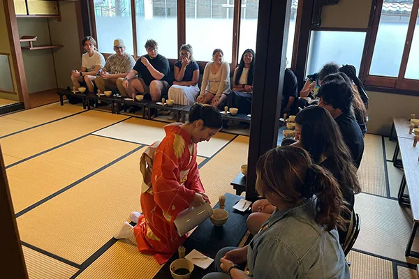 Dallas College students take part in a traditional Japanese tea ceremony.