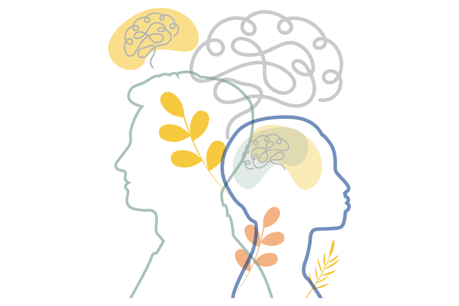An illustration of two people back to back showing their brain