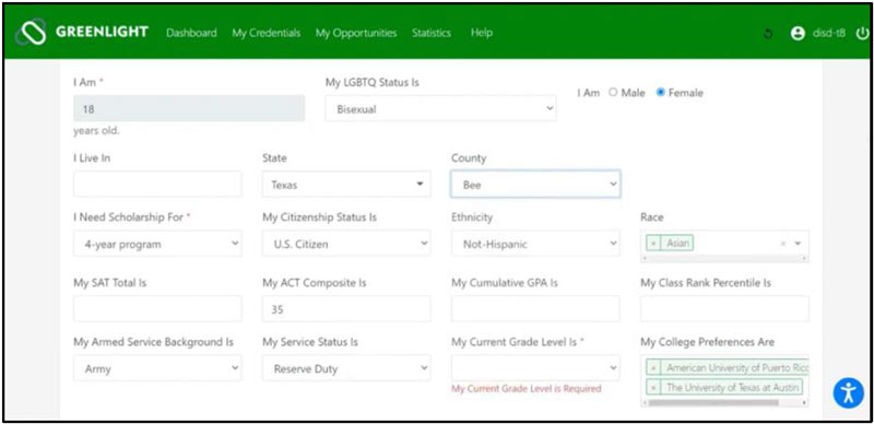 GreenLight Search Criteria