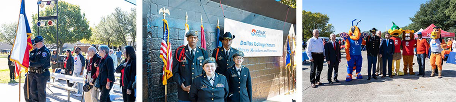 Collage of three photos from an event honoring military members and veterans