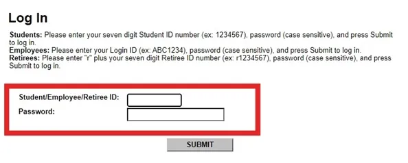 Screenshot of the eConnect Log In page with the ID and password fields highlighted.