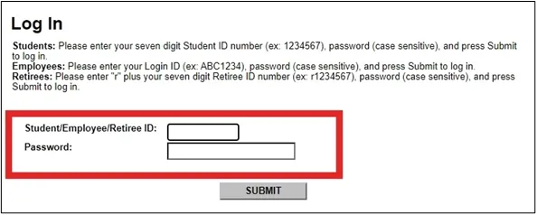 Screenshot of the eConnect Log In page with the ID and password fields highlighted.