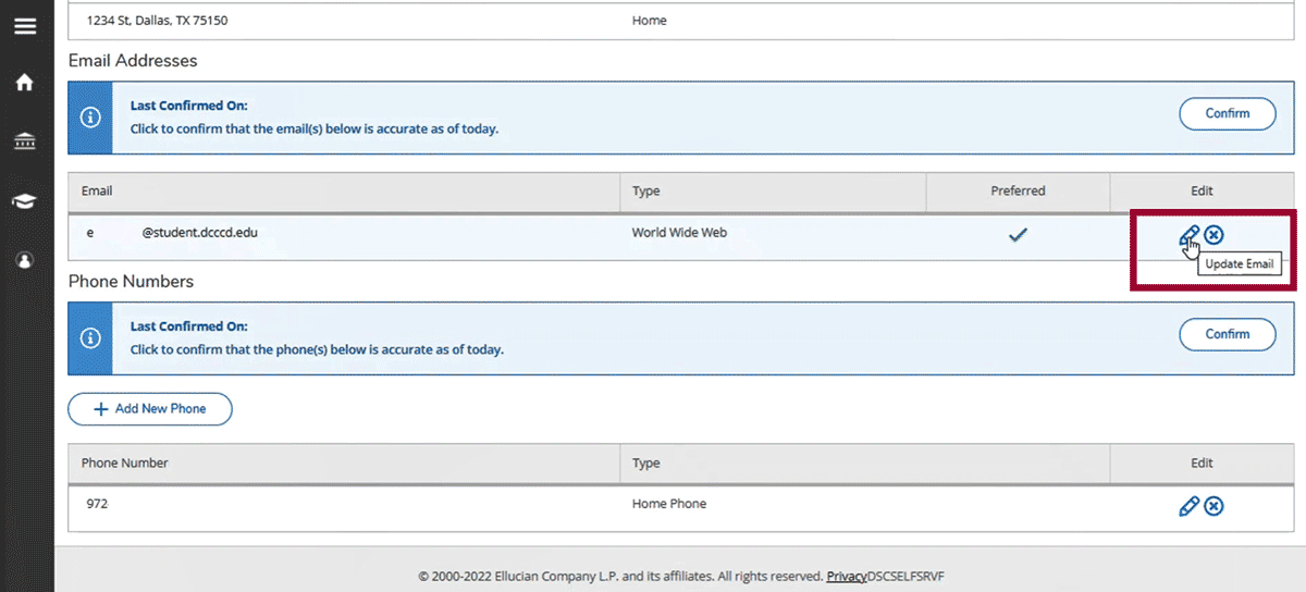 Screenshot of Update My Email Address process