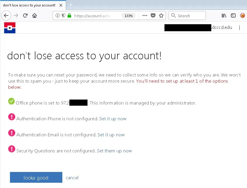A screenshot of the SSPR website