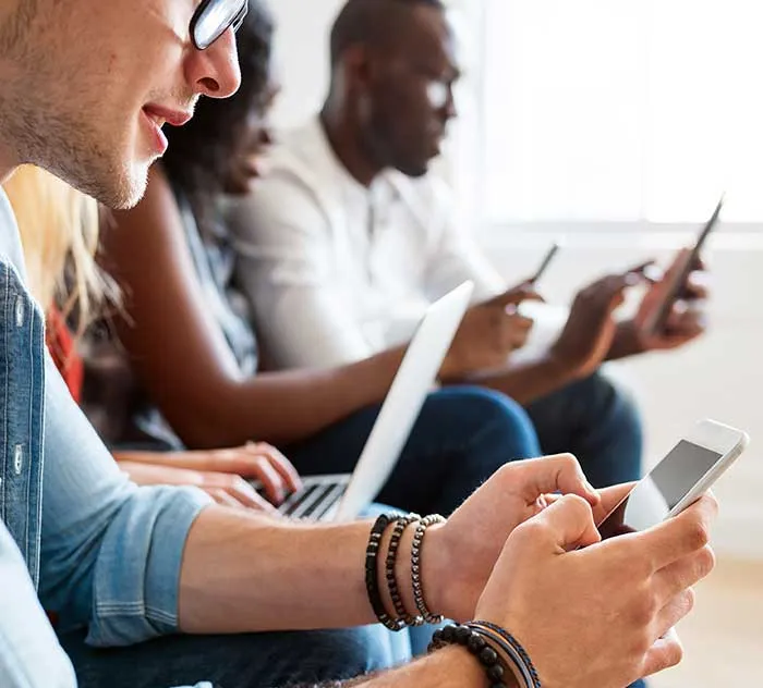 students logging into their devices