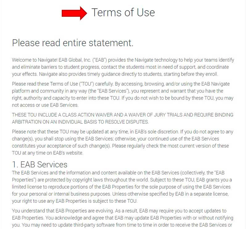 Scroll through and read the Terms of Use statement.