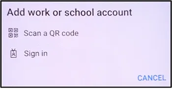 screenshot of clicking on the Work or school account option on the microsoft authenticator app