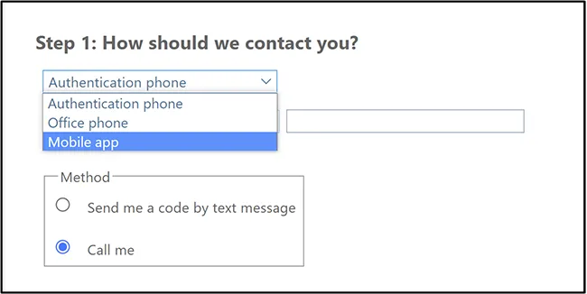 screen of how should we contact you with options when Mobile App is selected