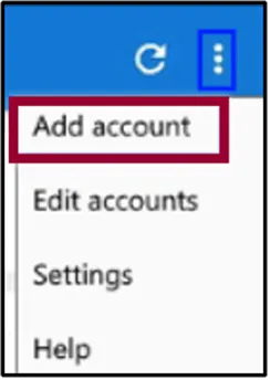 screenshot of the microsoft authenticator app clicking the 3 dots in top right corner and then selecting Add Account