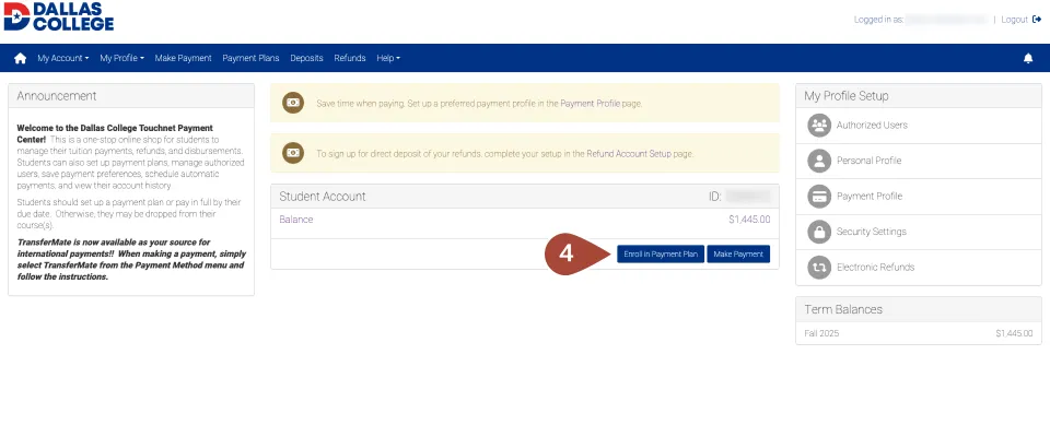 Image showing select Enroll in Payment Plan.