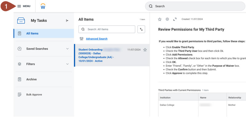 Screenshot of Menu icon in the top left corner of the screen (1).