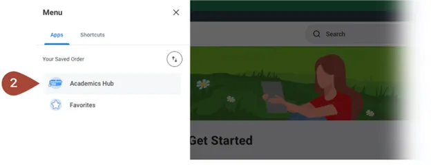 Screenshot of Workday highlighting the applications menu.