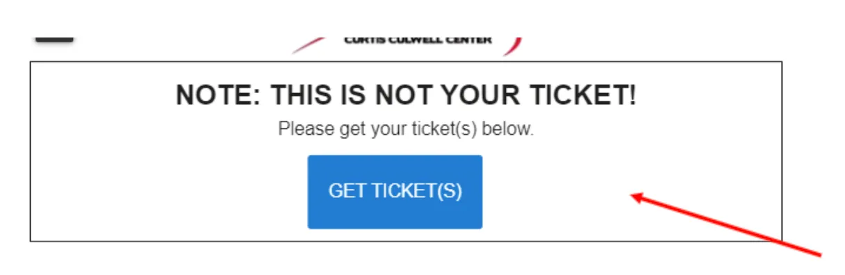 Notice stating this is not your ticket, with instructions to get tickets and a Get Ticket(s) button