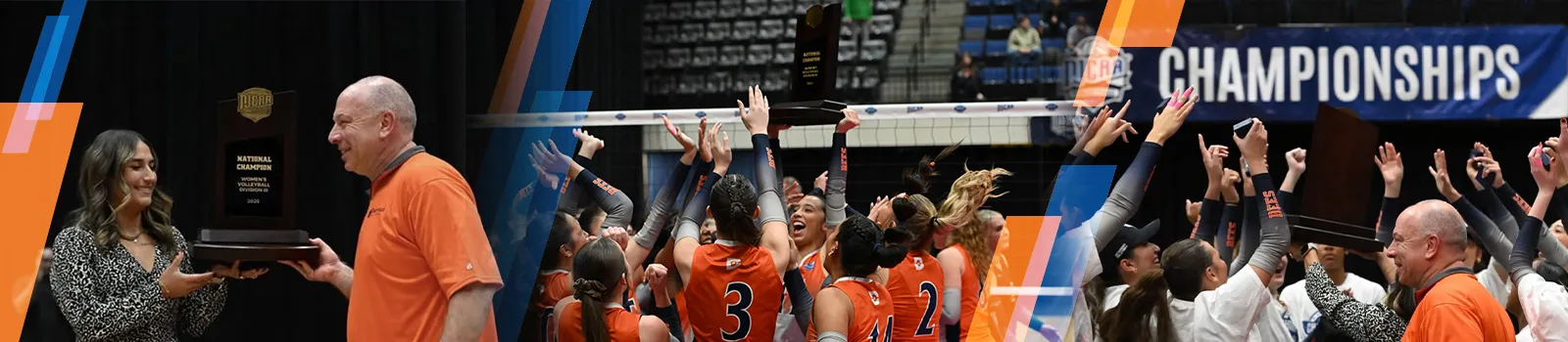 2025 Eastfield Volleyball team celebrating with hands in the air