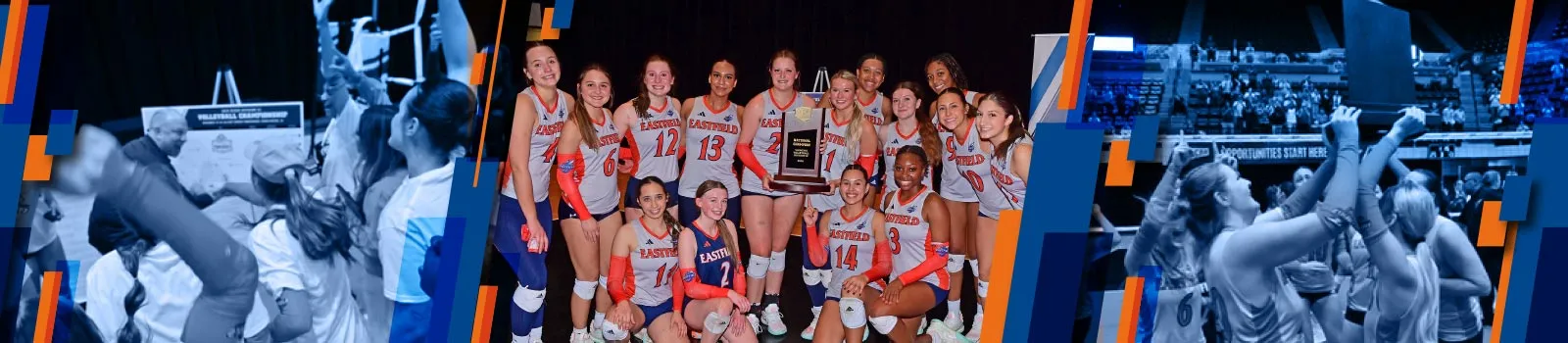 Eastfield Harvesters Bee volleyball team pose for a photo after their 2024 championship