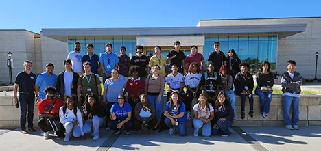 STEM League students pose for a photo on field trip to UTA College of Engineering