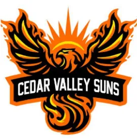 Cedar Valley Suns athletic logo with a phoenix in front of the sun with wings spread toward the air
