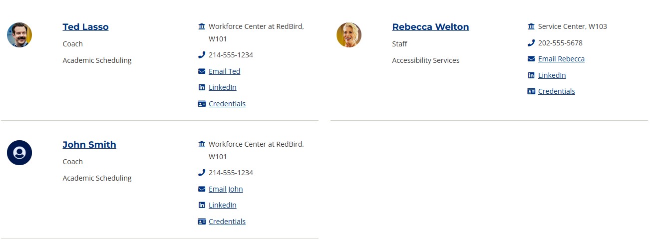 Screenshot example of Employee Card Manual Display content type