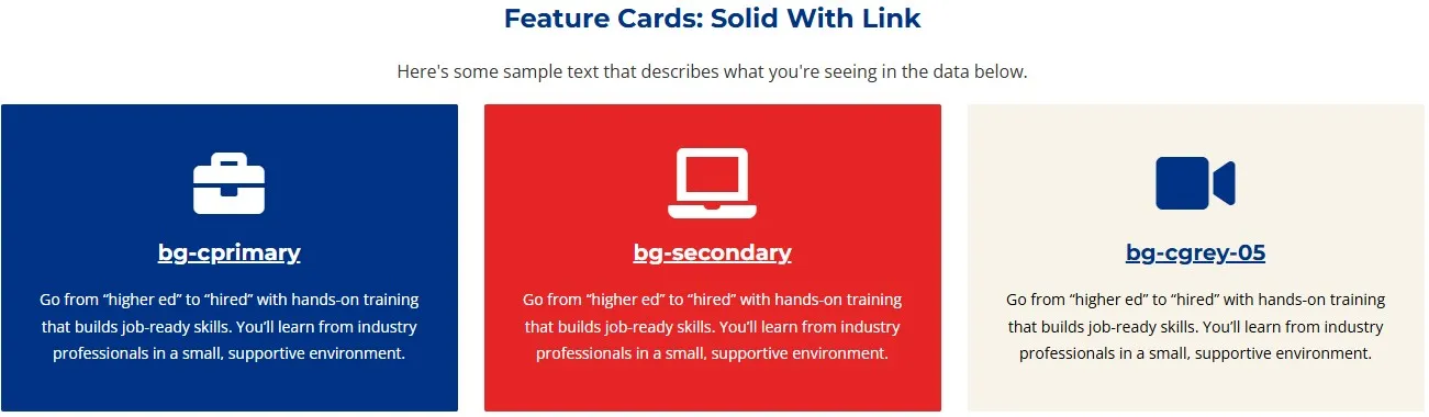 Screenshot example of feature card content type