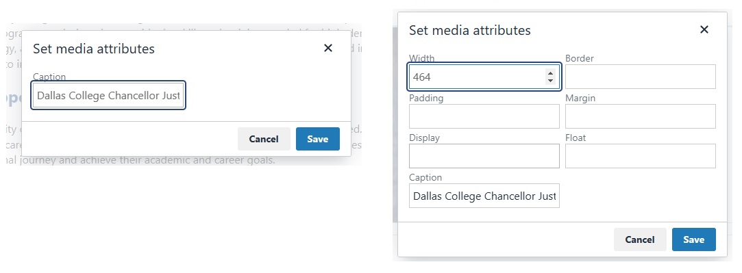 Screenshot showing example media attributes for images