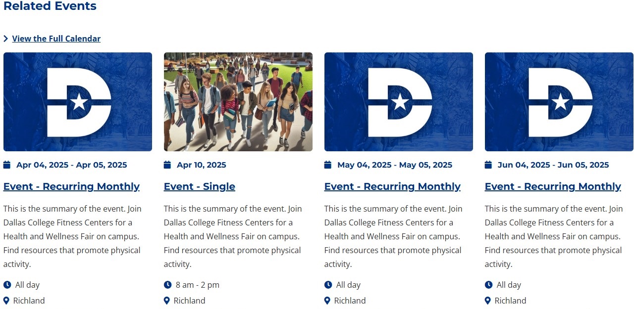 Related Events content type screenshot