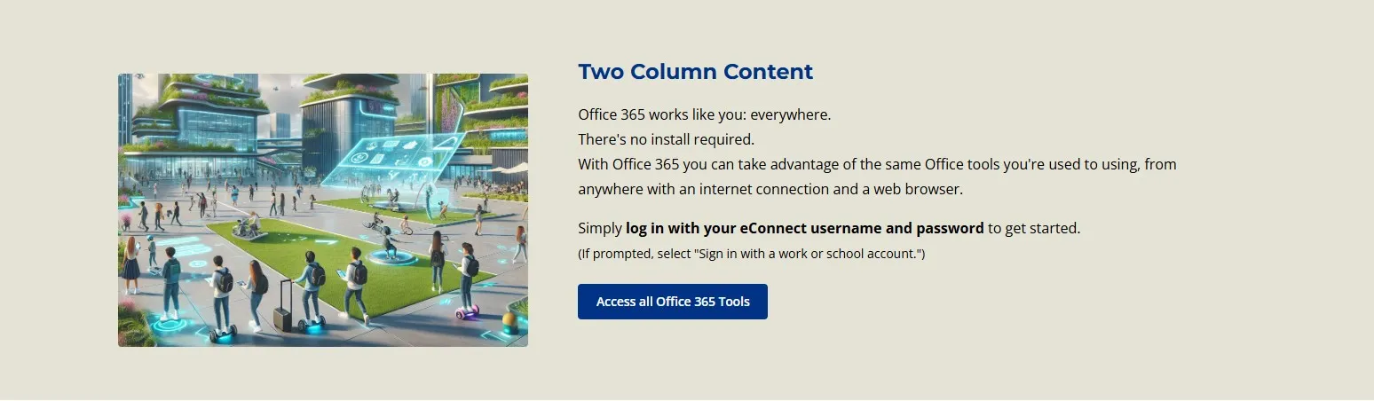 Screenshot example of two column content content type